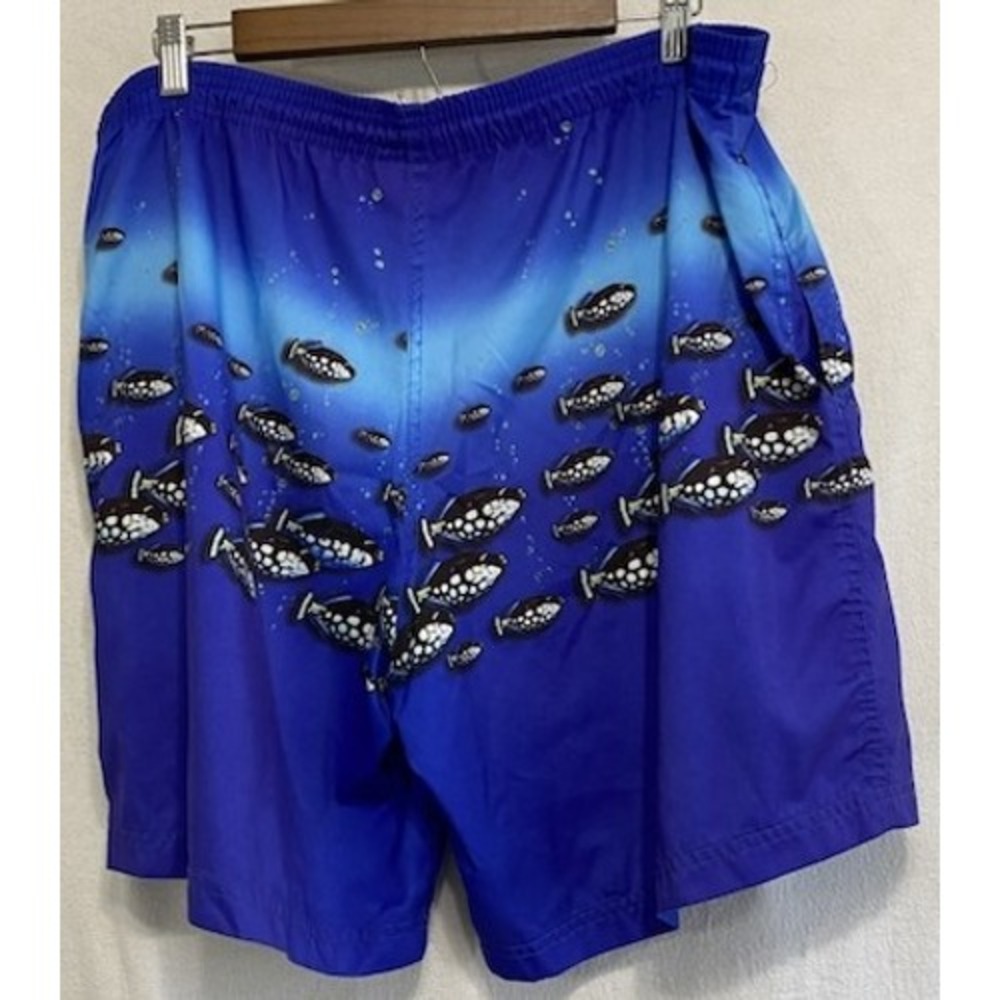Lassen Hawaii Swim Trunks Mens Blue Fish Print Beachcore Shorts AS IS